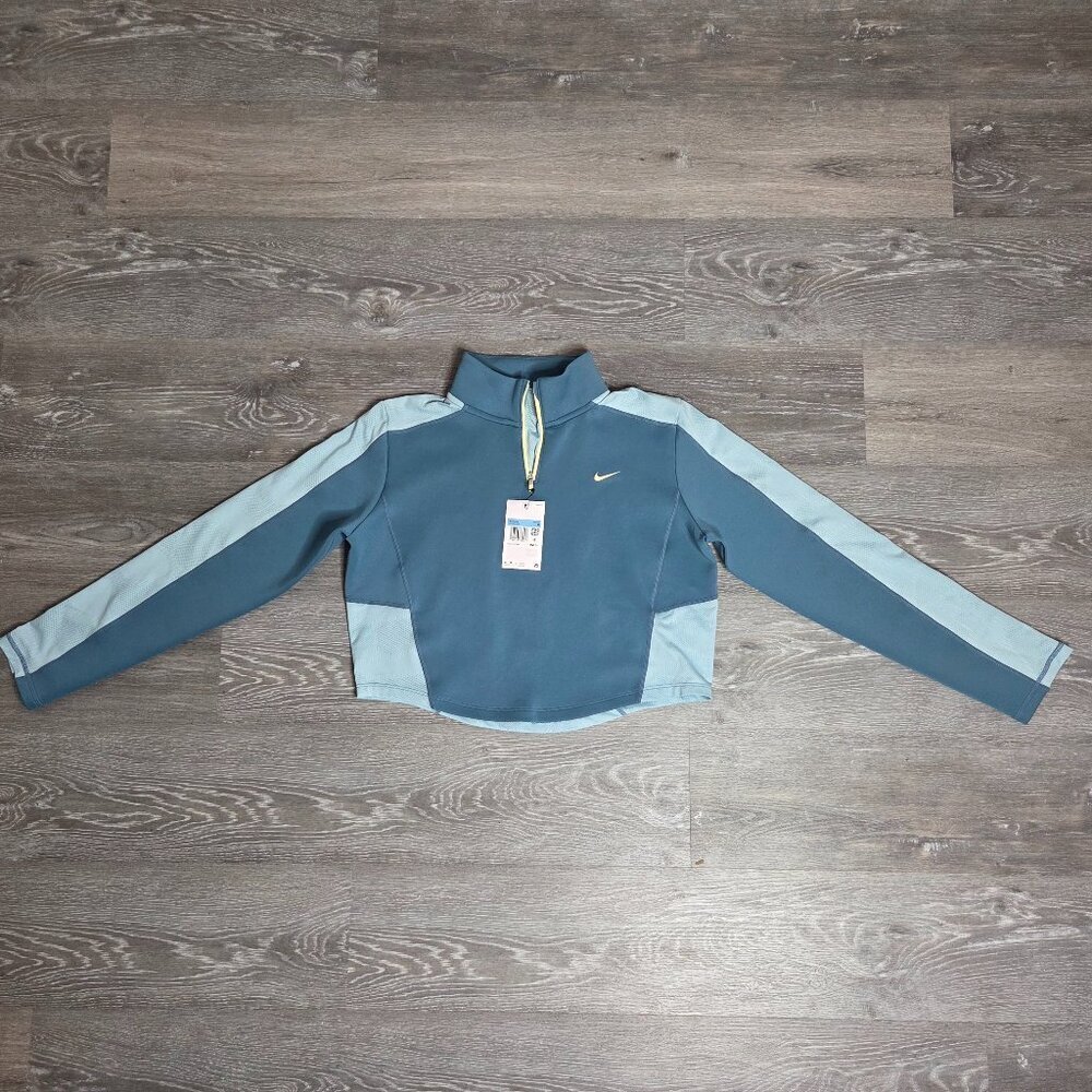 NWT Nike Women's Training Dri-FIT 1/4 Zip Long Sleeve Top Noise Aqua Blue Medium - Picture 1 of 15